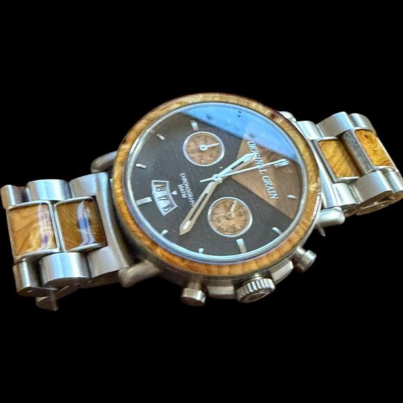 Original Grain Chronograph Watch Steel & Wood Japan Movement 10ATM Date main image 4